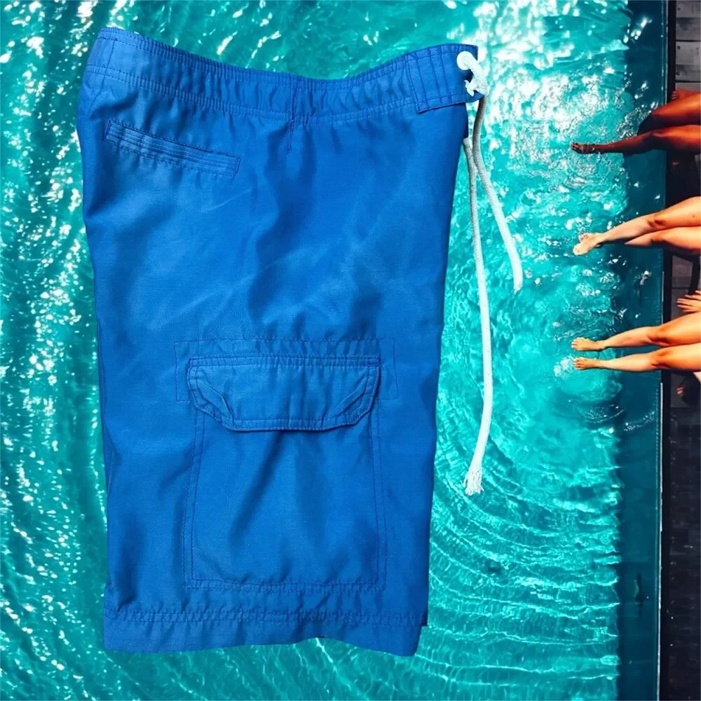 Abercrombie & Fitch Men's Blue Logo Board Shorts Y2K Swim Trunks Size 29